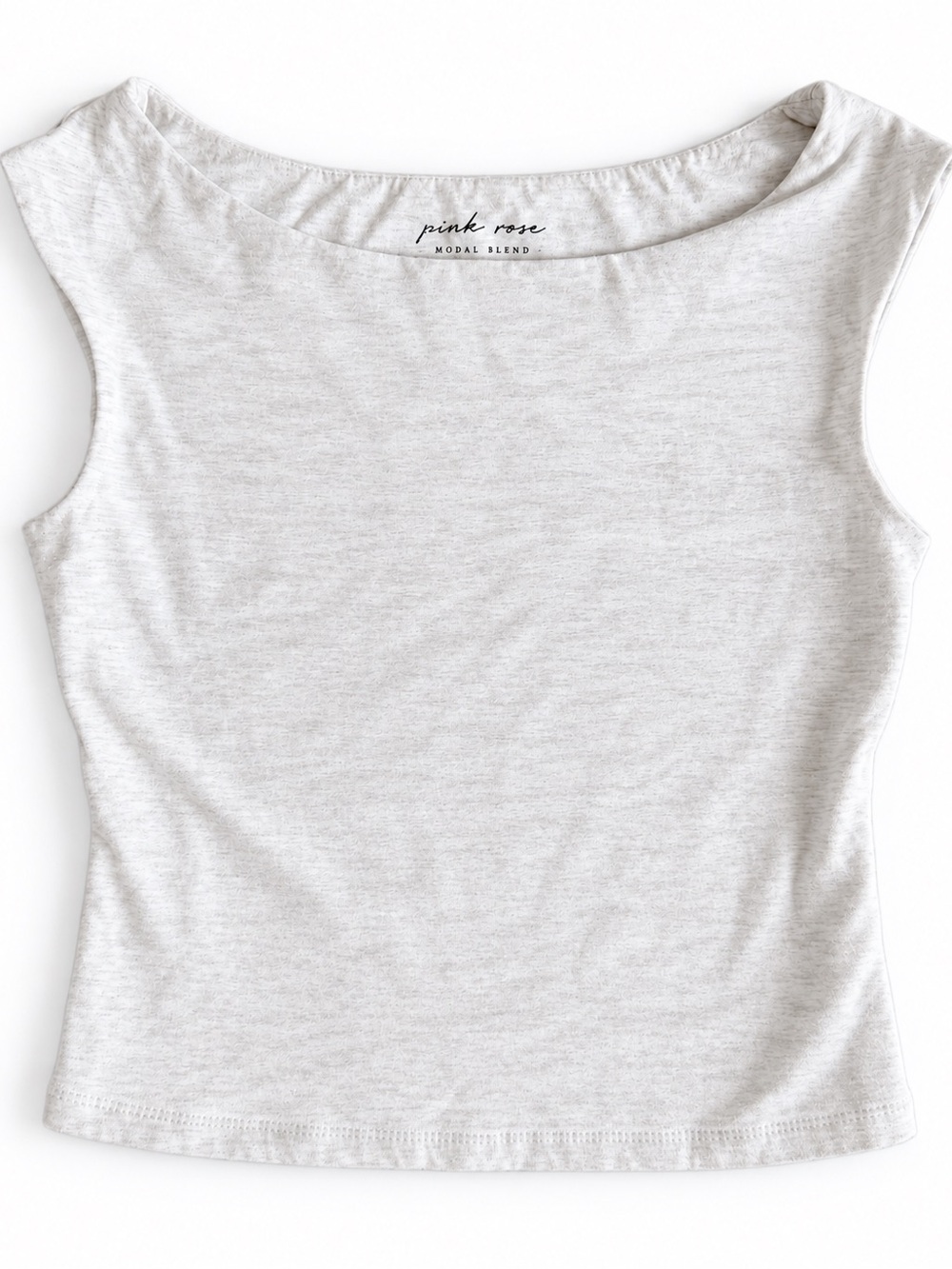 Pink Rose Light Gray Boatneck Modal Blend Tank Top